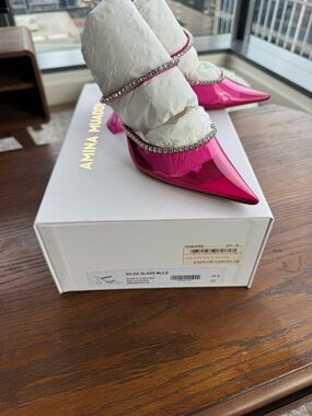 Amina Muaddi Gilda Glass Mule Lotus Pink 95 MM size 37.5
